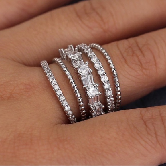 Jewelry - **NEW 925 Sterling Silver Diamond Multi Band Ring